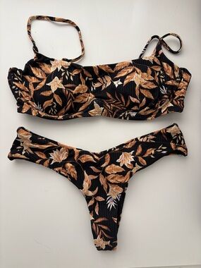 Rip Curl Black and Brown Floral Print Bikini Set